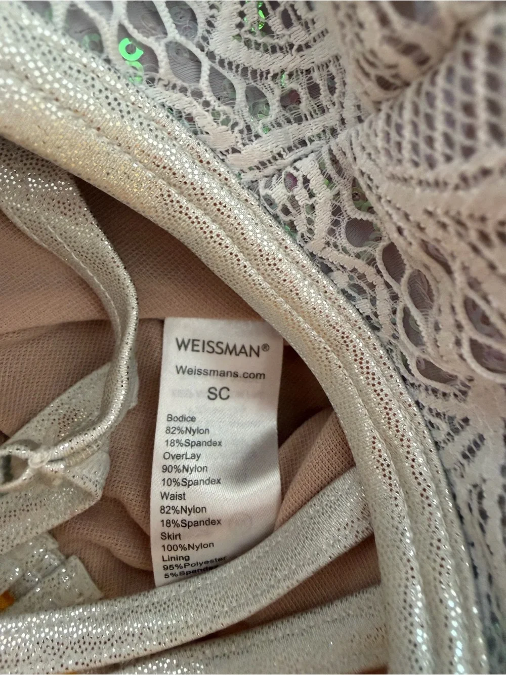 WEISSMAN EUC White Silver Sequin Lace Angel Tutu Ballet Dance Recital Costume